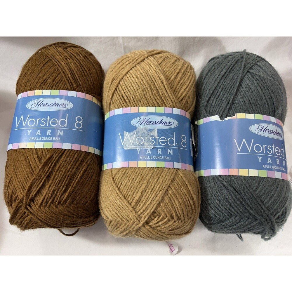 3 Skeins Herrschners Worsted 8 Yarn Brown Gold Green 8 oz Acrylic